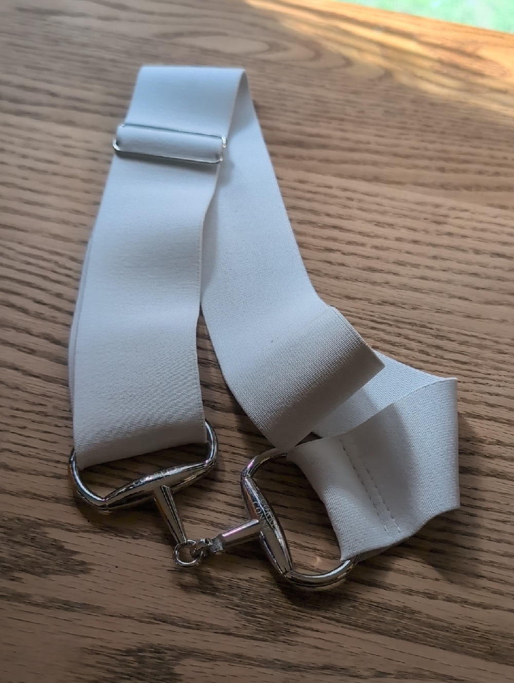 Wide White Adjustable Belt, Equestrian Themed, with Silver Bit Hardware
